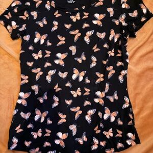 No Boundaries Black Tee with Orange Butterfly Pattern